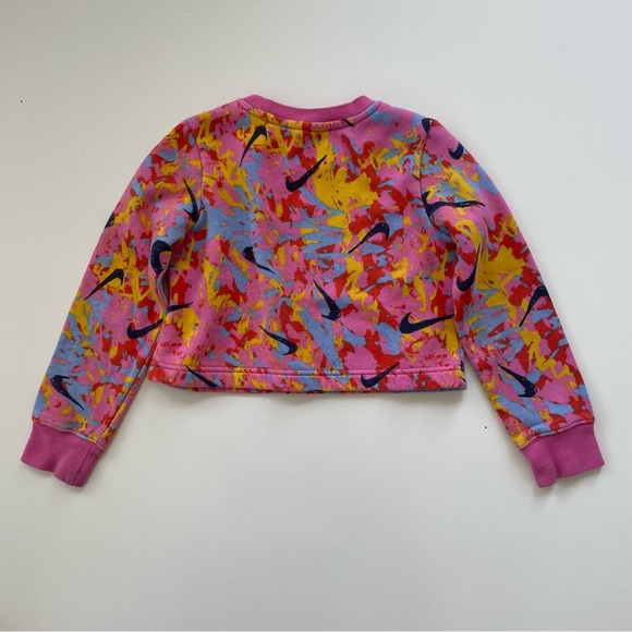 Nike Girls Pink Paint Splattered Nike Swoosh Cropped Sweatshirt Size XS (6/7) - Picture 2 of 4